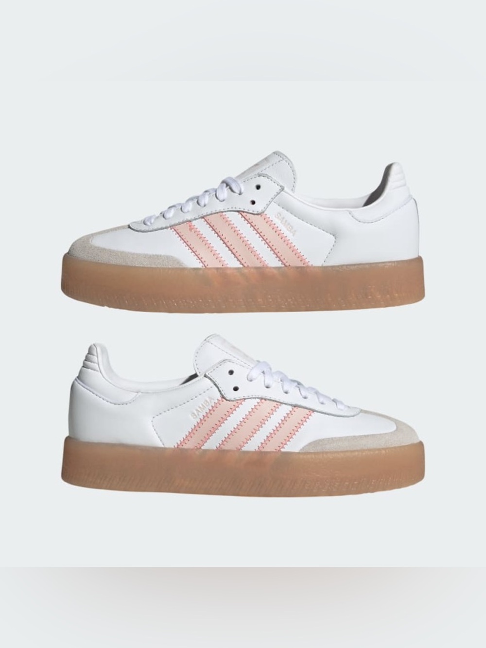 Adidas Sambae J White Sneakers with Pink Stripes and Gum Platform